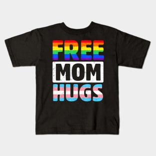 Free Mom Hugs Groovy Rainbow Heart Lgbt Flag Pride Month Kids T-Shirt